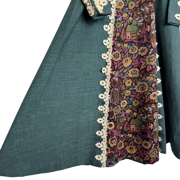 VTG RARE 1969 Gunne Sax California Green Floral Renaissance Maxi Dress Cottage - Picture 7 of 13